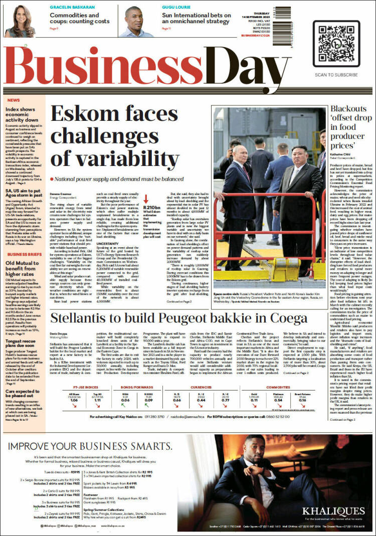 Portada de Business Day (Sud&aacute;frica)