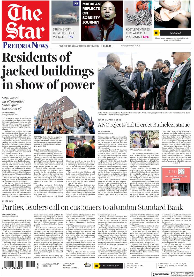 Portada de The Star (Sud&aacute;frica)