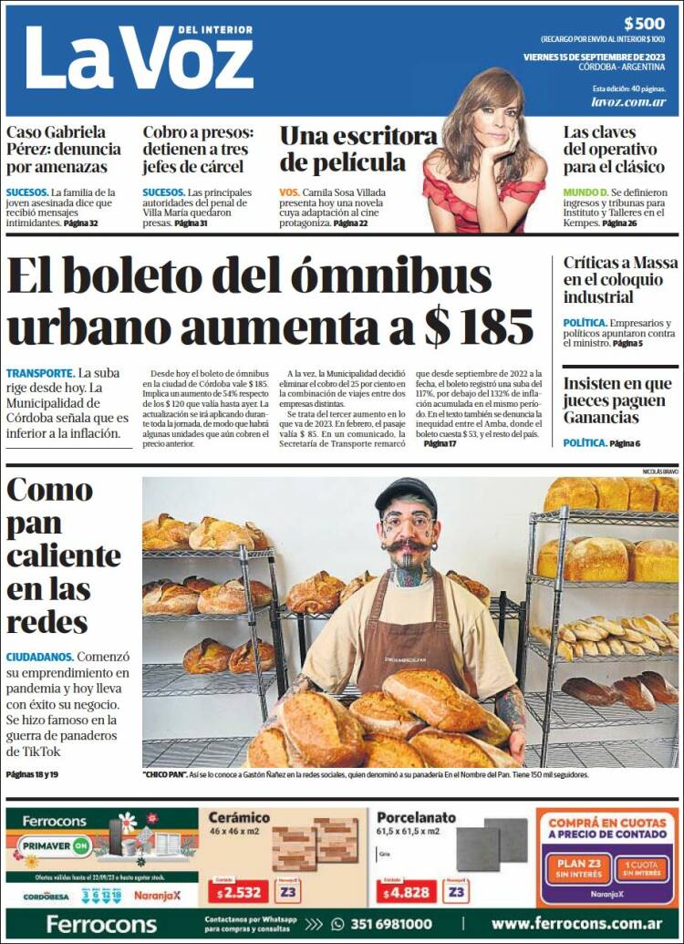 Portada de La Voz del Interior (Argentina)
