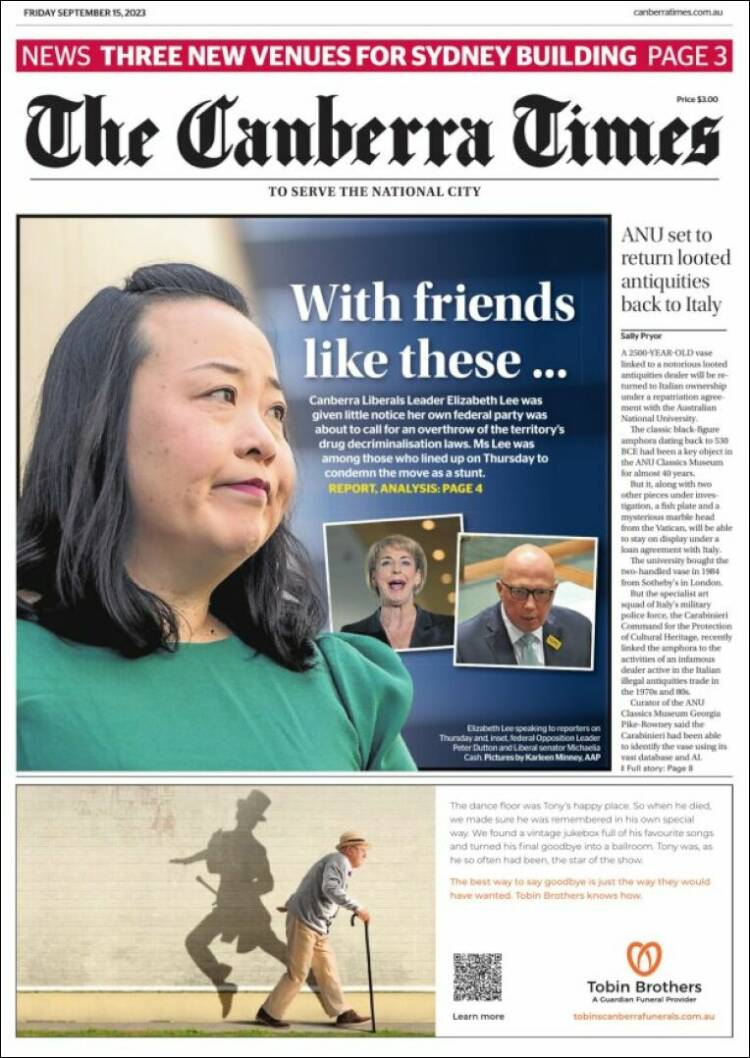 Portada de The Canberra Times (Australia)