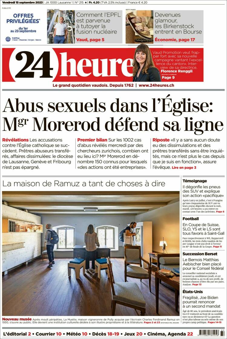 Portada de 24 Heures (Suiza)