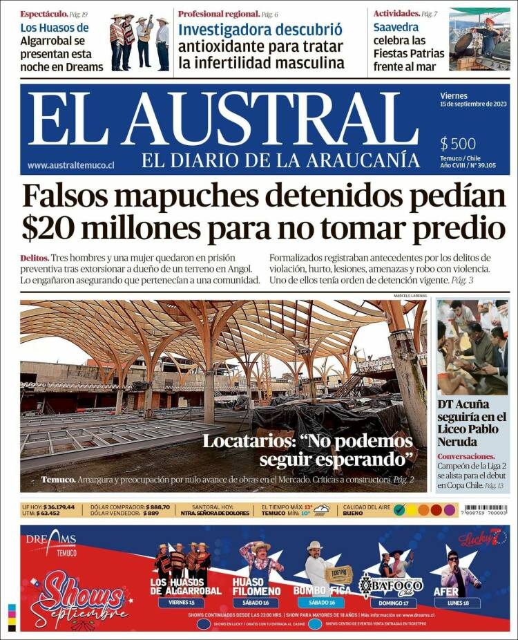 Portada de El Austral de Temuco (Chile)