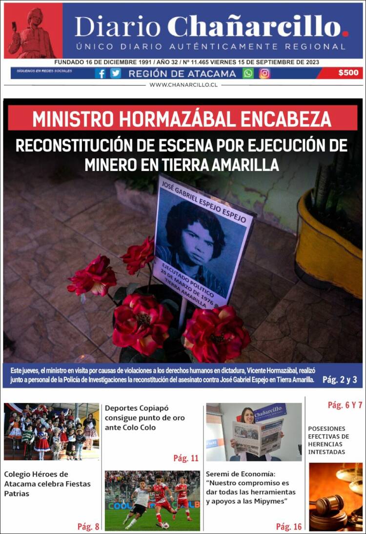 Portada de Diario Chañarcillo (Chile)