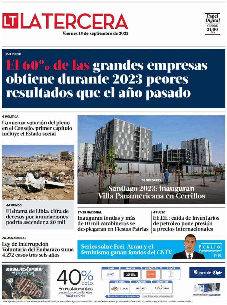 Portada de La Tercera (Chile)