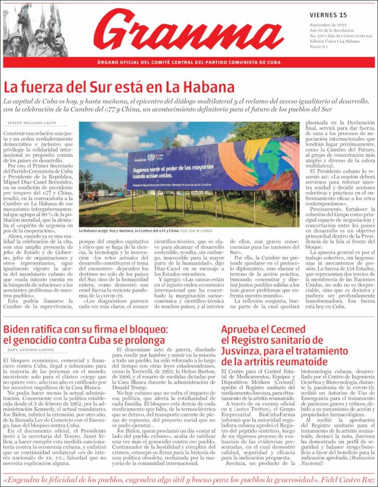 Portada de Granma (Cuba)