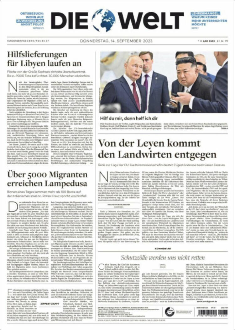 Portada de Die Welt (Alemania)