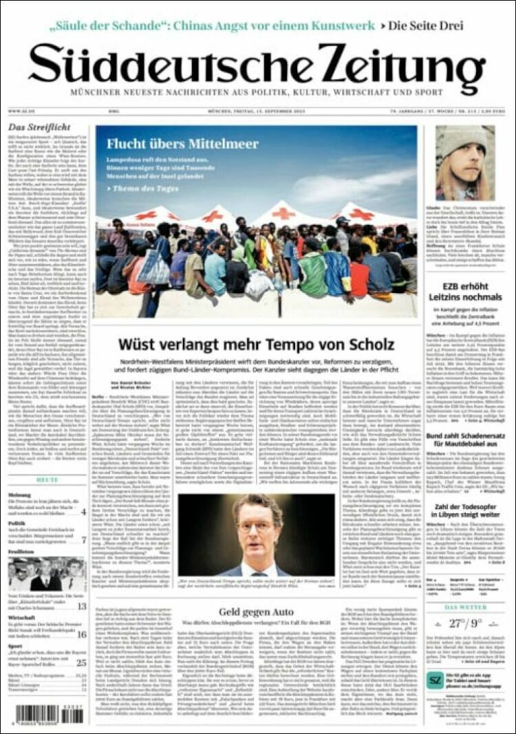 Portada de Sueddeutsche (Alemania)
