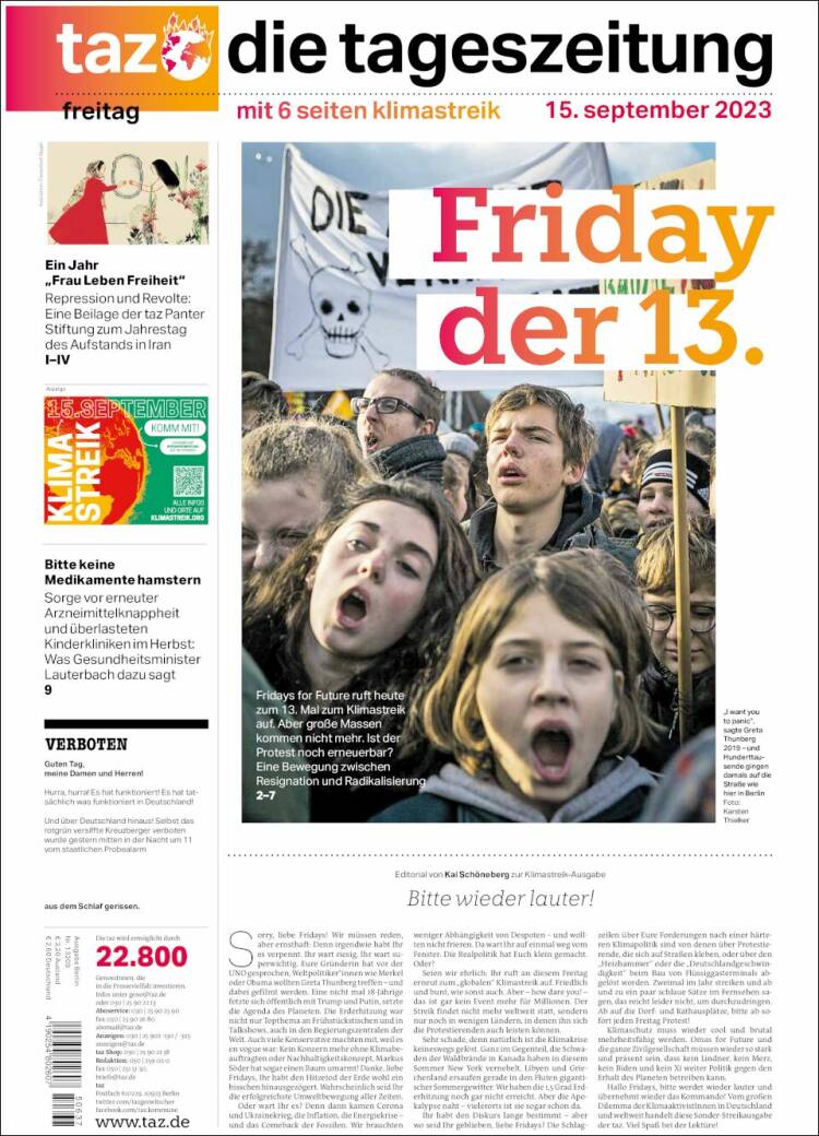 Portada de Die Tageszeitung (Alemania)