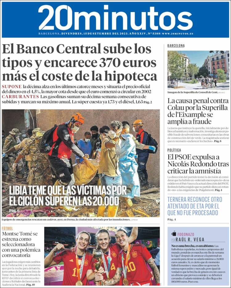 Portada de 20 Minutos - Barcelona (España)
