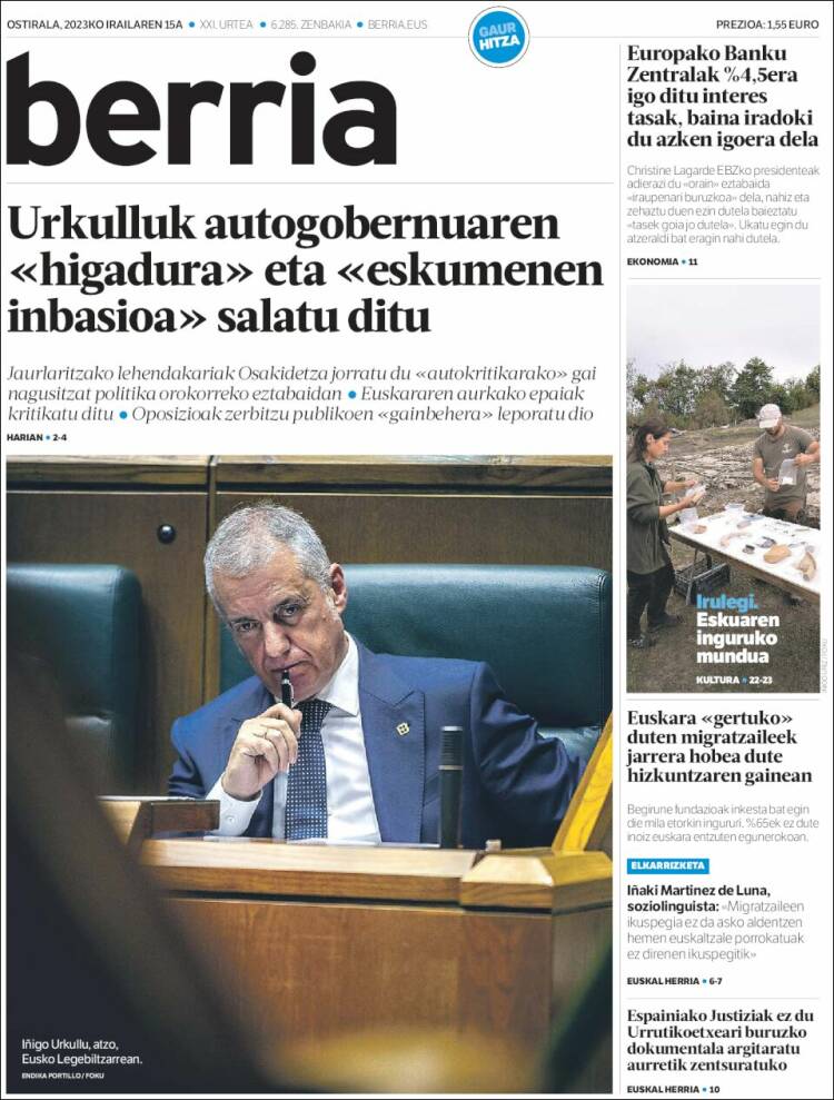 Portada de Berria (España)