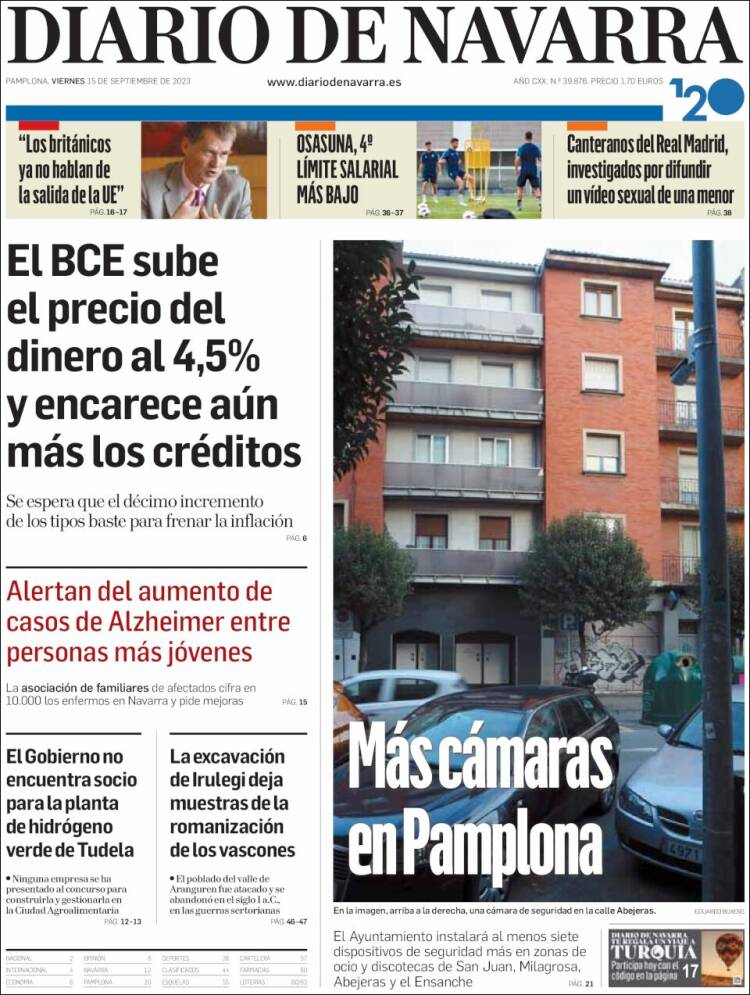 Portada de Diario de Navarra (España)