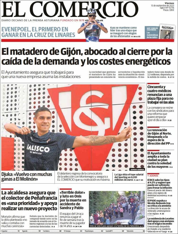 Portada de El Comercio - Gijón (España)