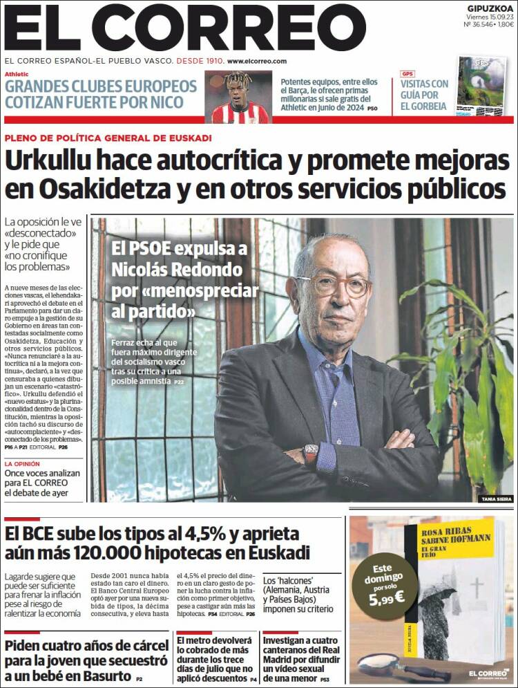 Portada de El Correo - Guipuzcoa (España)