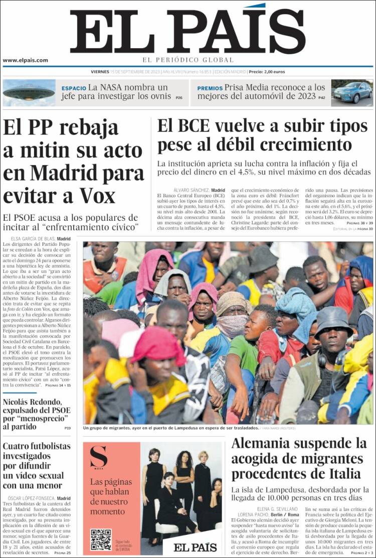 Portada de El País (España)