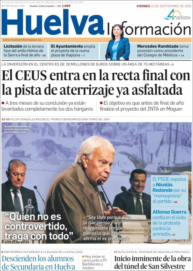 Portada de Huelva Información (España)