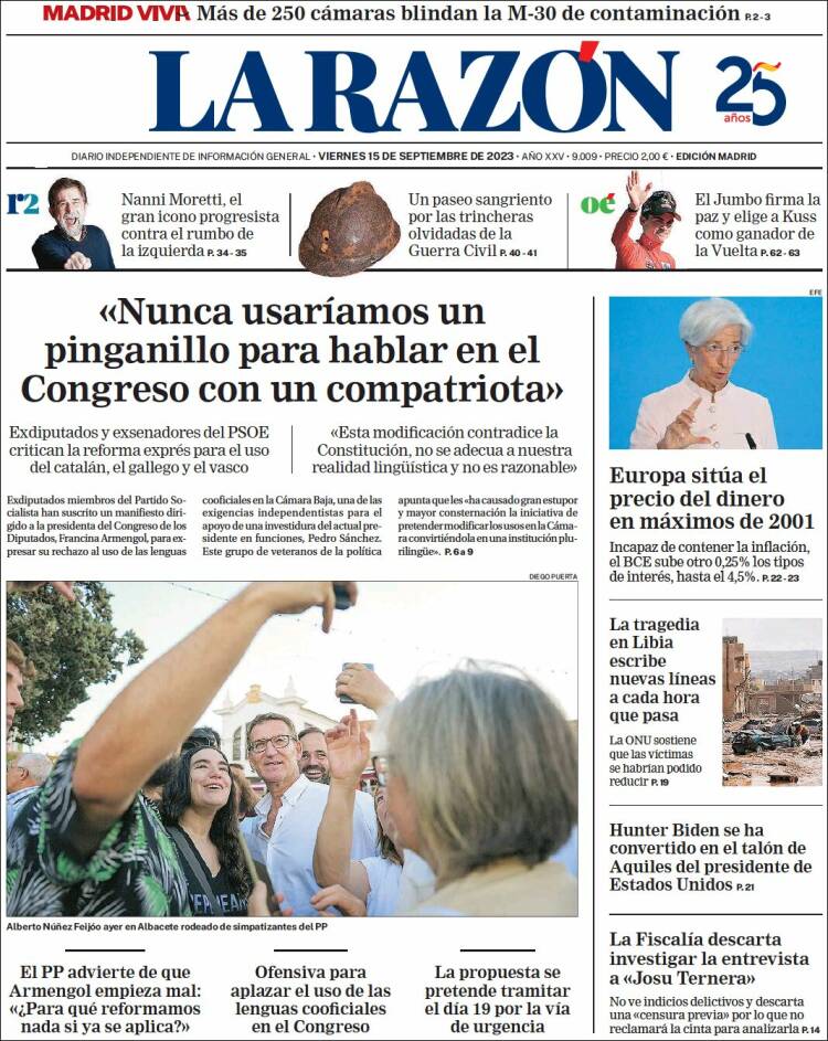 Portada de La Razón (España)