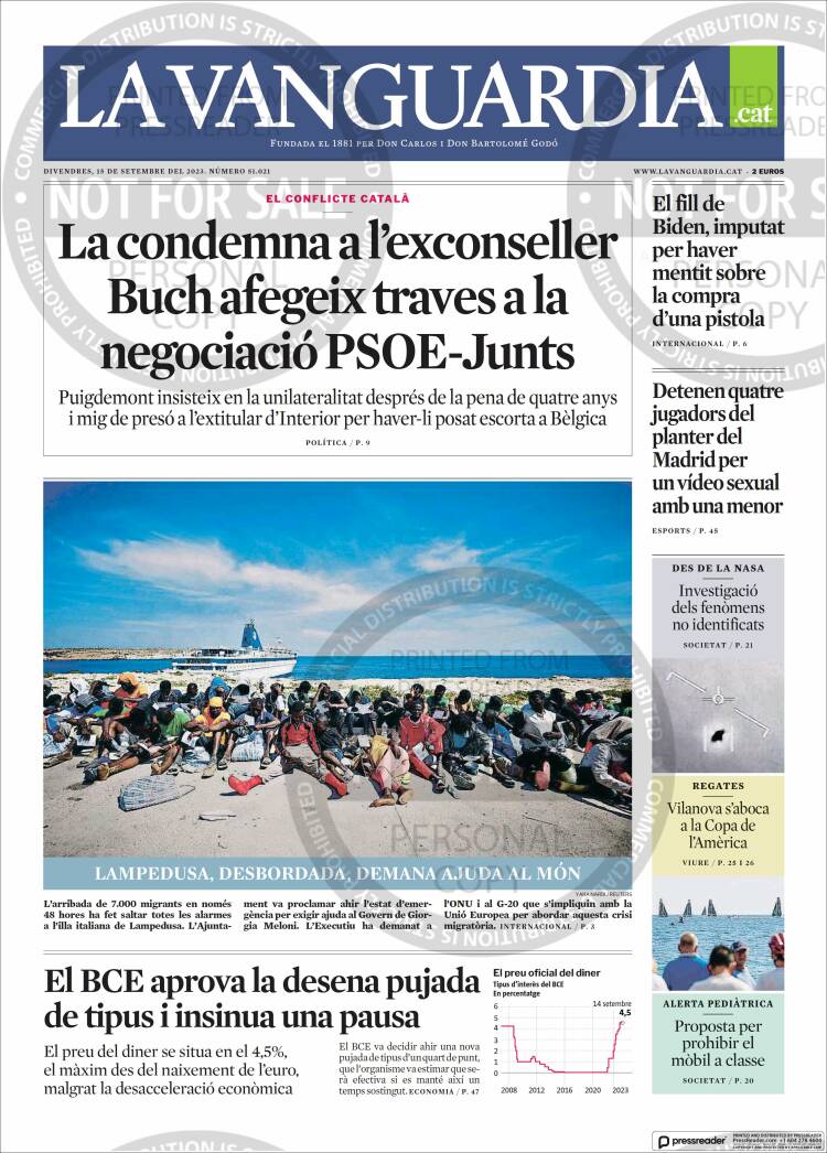 Portada de La Vanguardia (España)