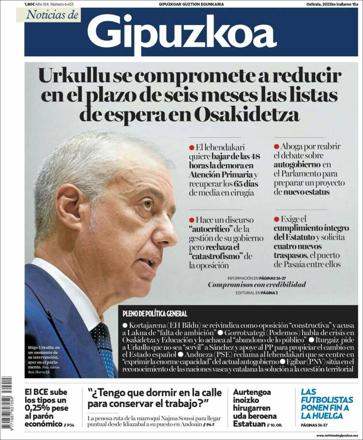 Portada de Noticias de Gipuzkoa (España)