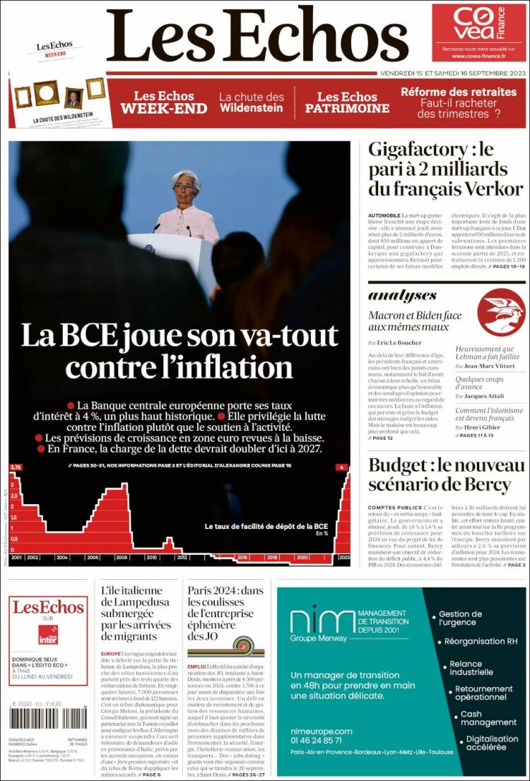 Portada de Les Echos (Francia)