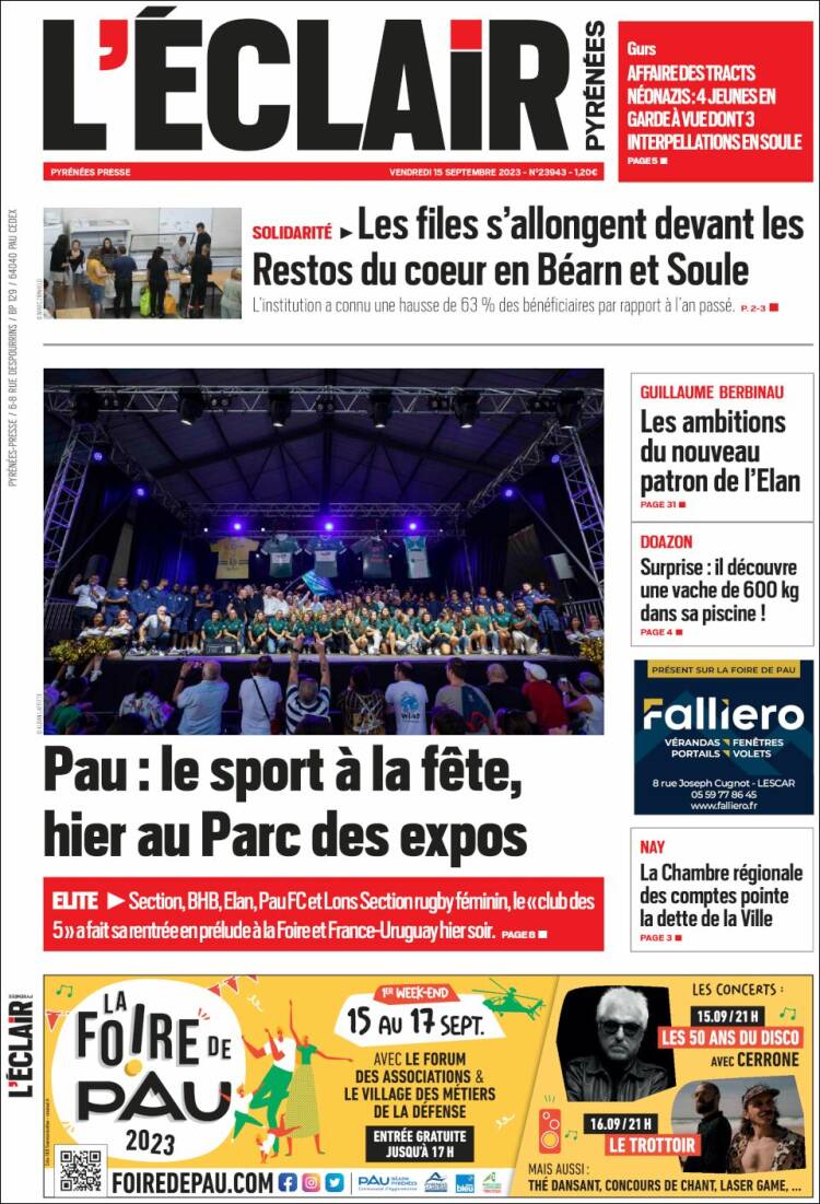 Portada de L'Eclair des Pyrénées (Francia)