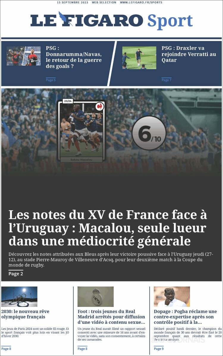 Portada de Le Figaro Sport (Francia)