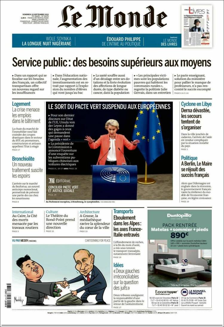 Portada de Le Monde (Francia)