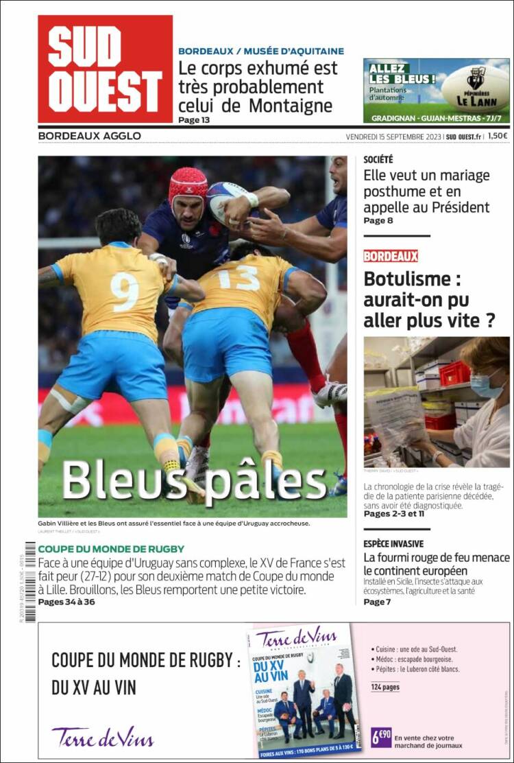 Portada de Sud Ouest (Francia)