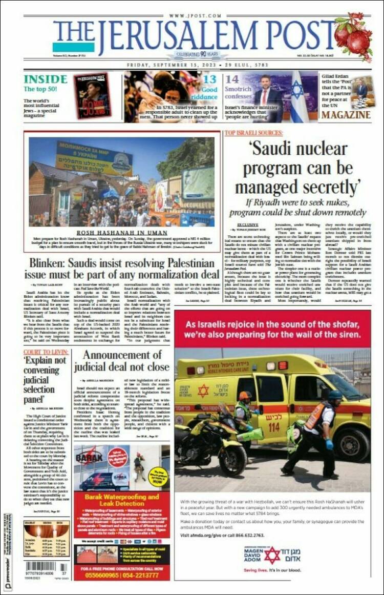 Portada de The Jerusalem Post (Israel)