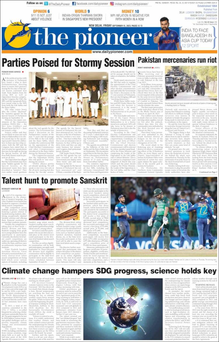 Portada de The Pioneer (India)