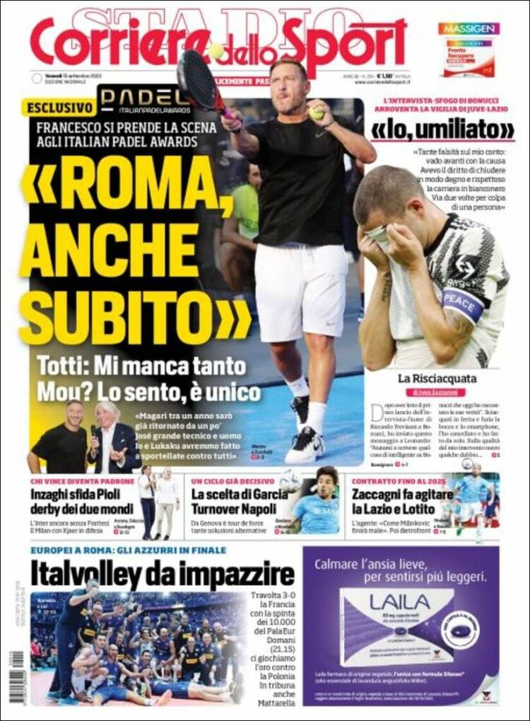 Portada de Corriere dello Sport (Italia)