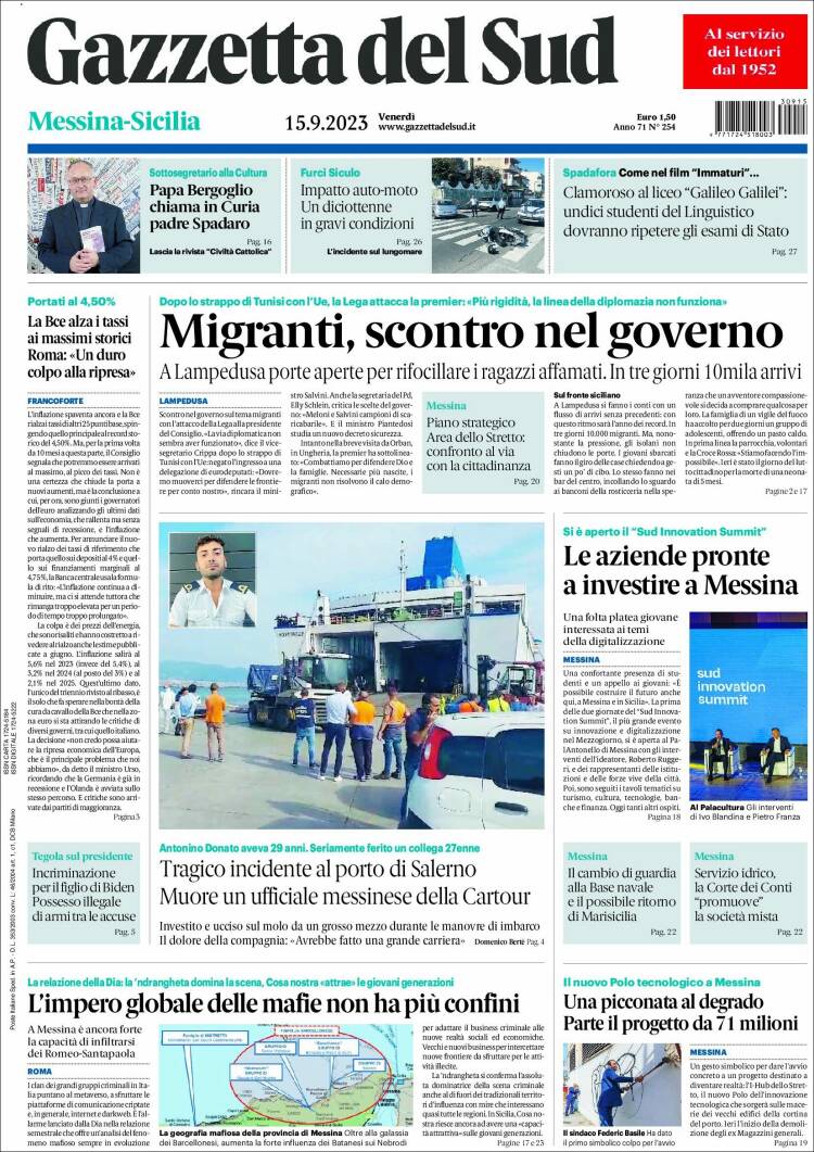 Portada de Gazzetta del Sud (Italia)