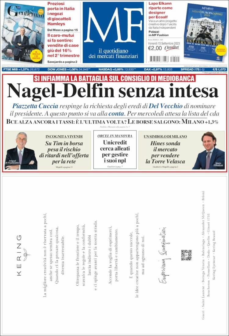 Portada de Milano Finanza (Italia)