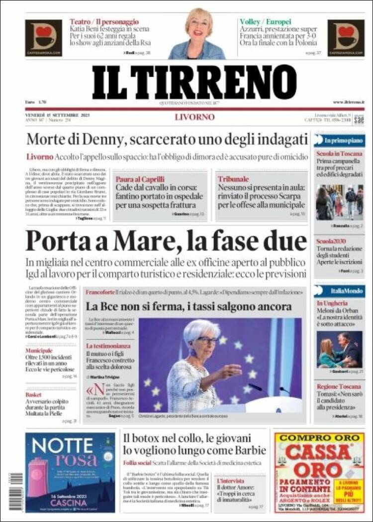 Portada de Il Tirreno (Italia)