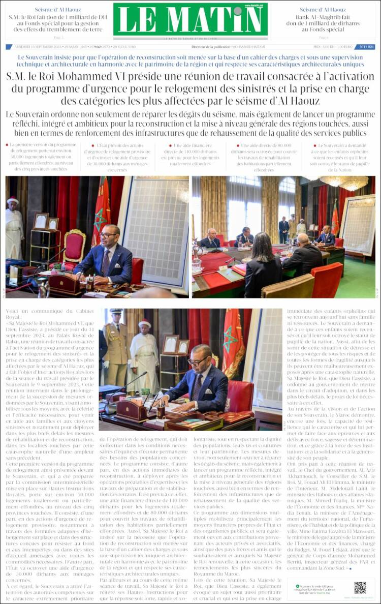Portada de Le Matin (Marruecos)