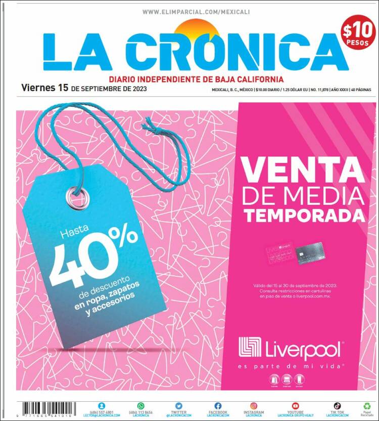Portada de La Crónica de Baja California (M&eacute;xico)