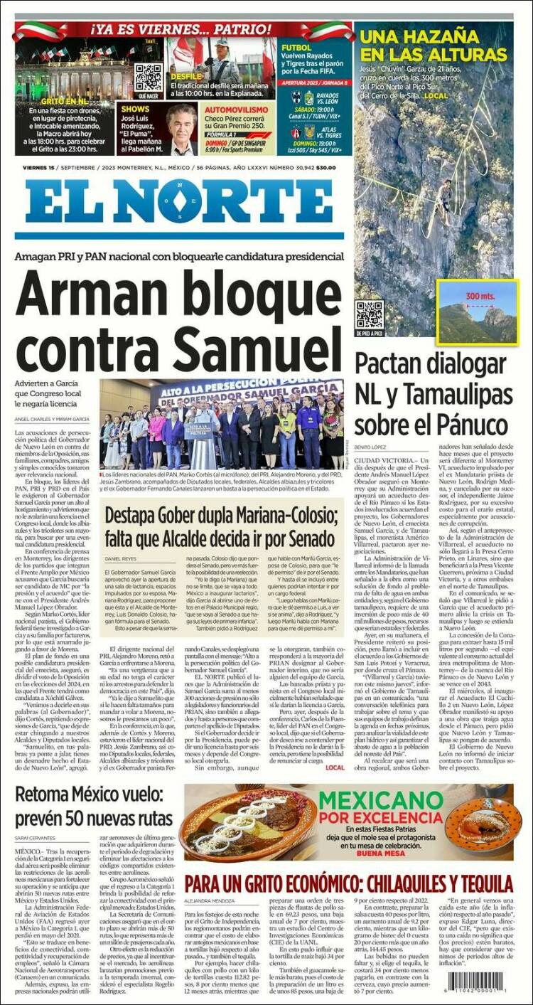 Portada de El Norte (M&eacute;xico)