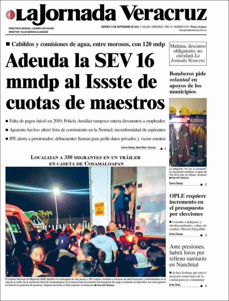 Portada de La Jornada Veracruz (M&eacute;xico)