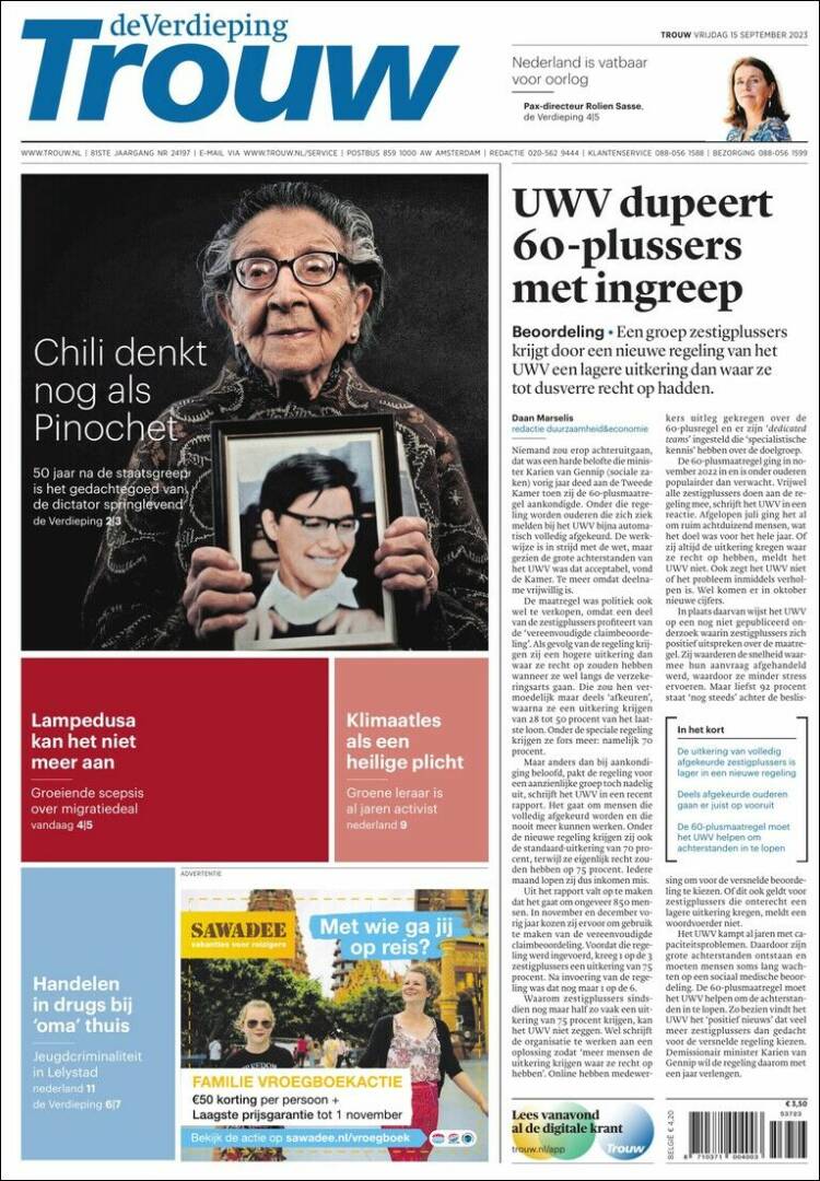 Portada de Trouw (Pa&iacute;ses Bajos)