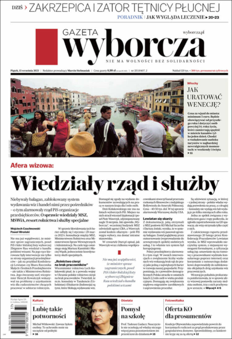 Portada de Gazeta Wyborcza (Polonia)