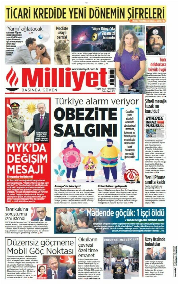 Portada de Milliyet (Turqu&iacute;a)