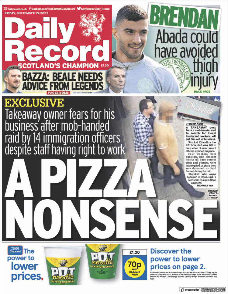 Portada de Daily Record (Reino Unido)