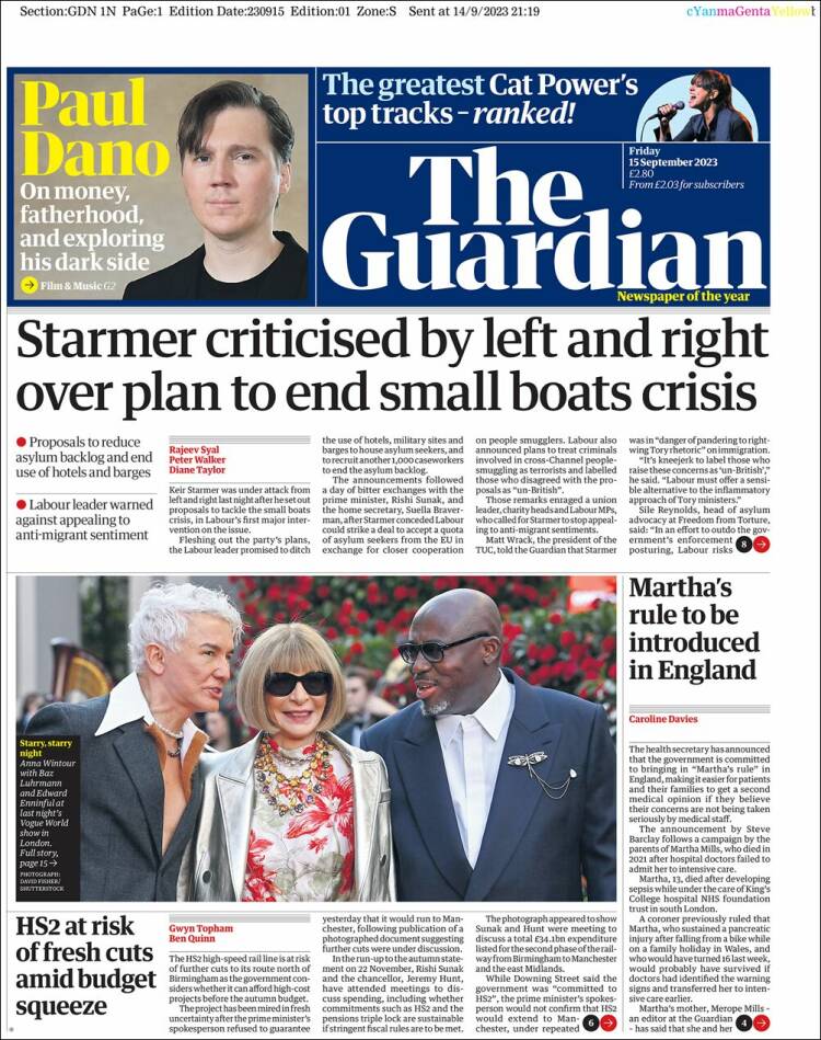 Portada de The Guardian (Reino Unido)