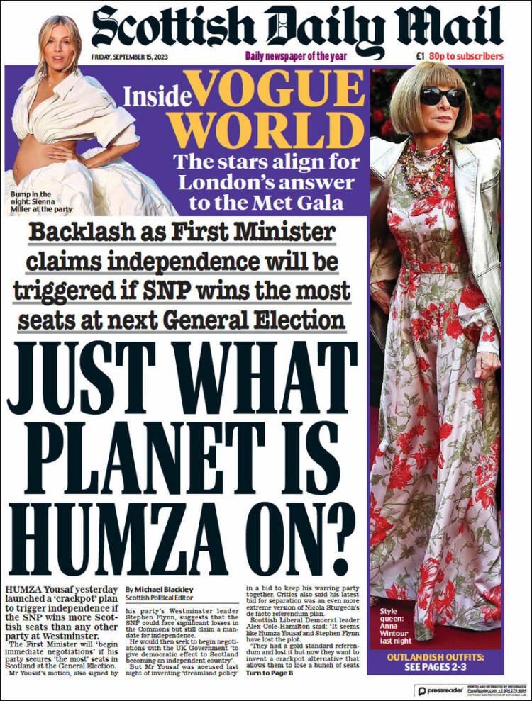 Portada de Scottish Daily Mail (Reino Unido)