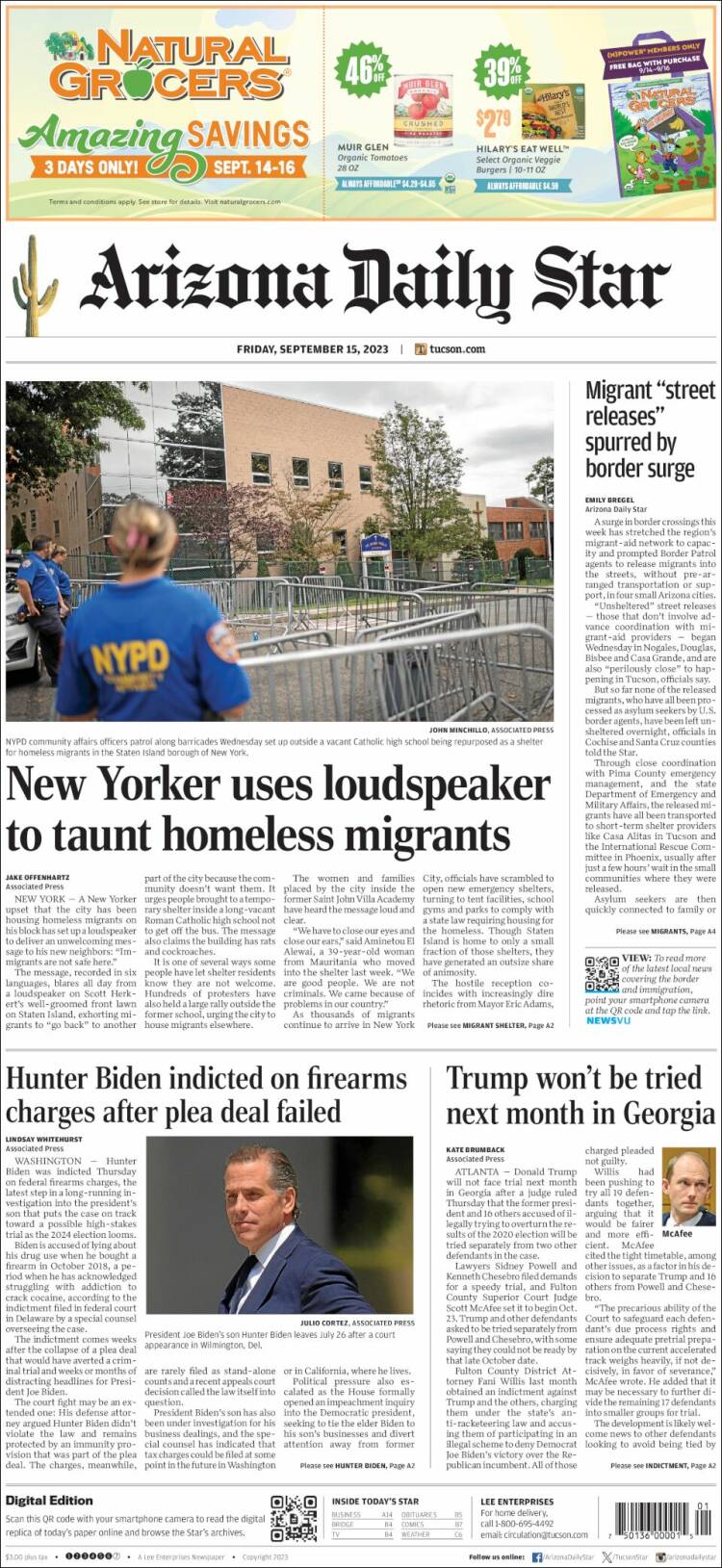 Portada de Arizona Daily Star (USA)