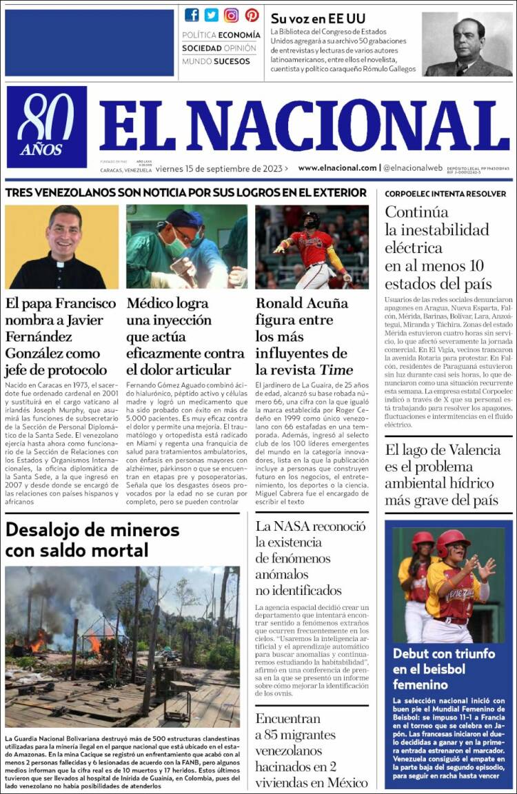 Portada de El Nacional (Venezuela)