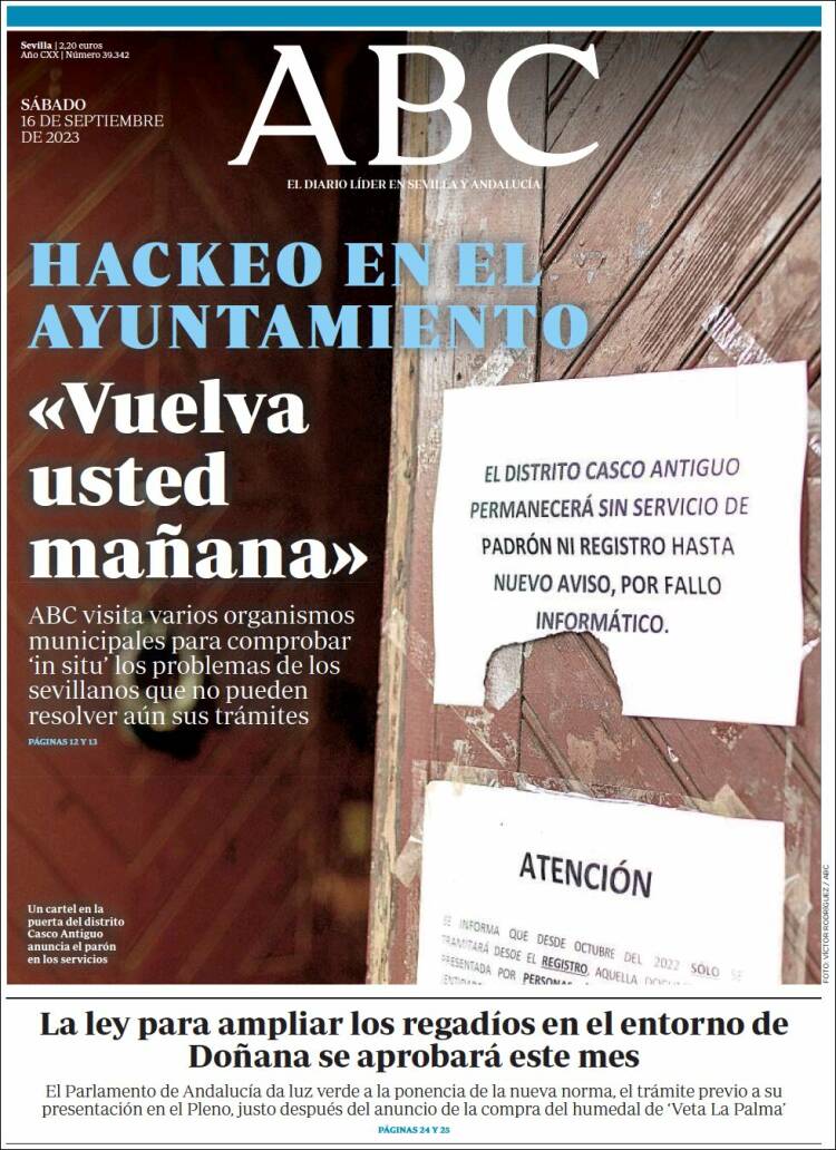 Portada de ABC - Sevilla (España)