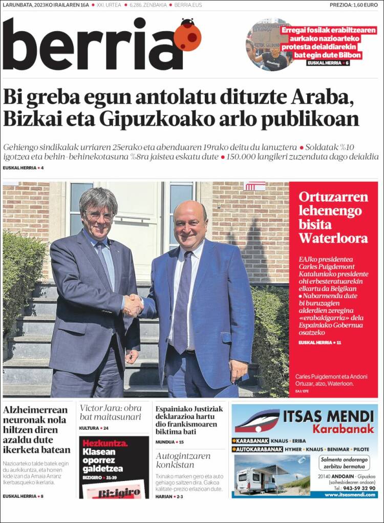 Portada de Berria (España)