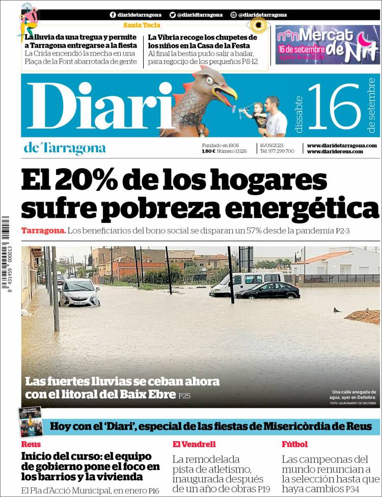 Portada de Diari de Tarragona (España)