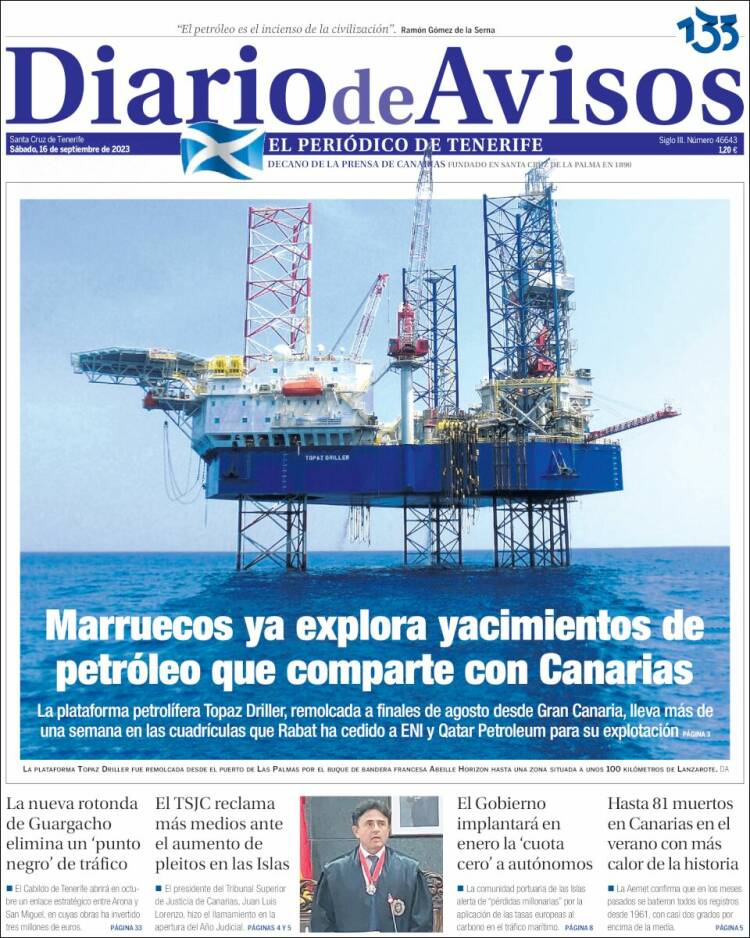 Portada de Diarios de Avisos (España)