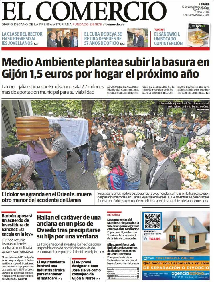 Portada de El Comercio - Gijón (España)